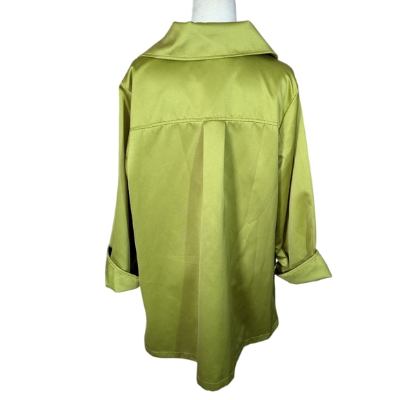 Dennis Basso Designer Green Satin Water Resistant Long Chic Jacket Sz 1X - Picture 3 of 8